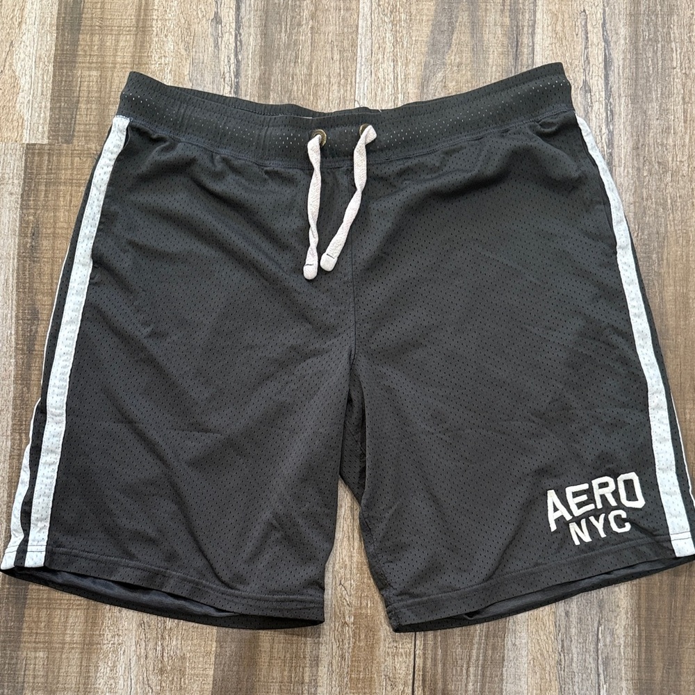 Aeropostale Athletic Shorts in Black/Dark Gray with White Accents